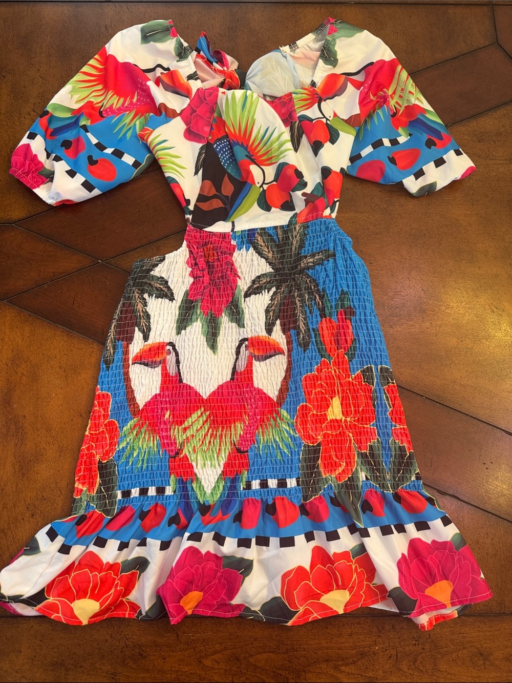 Women's Tropical Parrot Midi Dress in Bright Multicolor